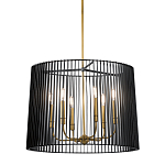 Люстра цвета латунь с 6-ю лампами свечами внутри цилиндрического абажура из черных металлических реек Kichler варинант исполнения - 1 | Loft Concept в Санкт-петербурге