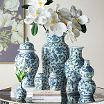 Ваза с крышкой и зелено-голубым рисунком на белом фоне 51 см Blue & White Ornament варинант исполнения - 6 | Loft Concept в Санкт-петербурге