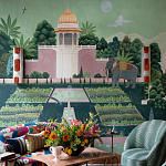 Обои ручная роспись Mahal Garden Original colourway on blue painted Xuan paper варинант исполнения - 1 | Loft Concept в Санкт-петербурге