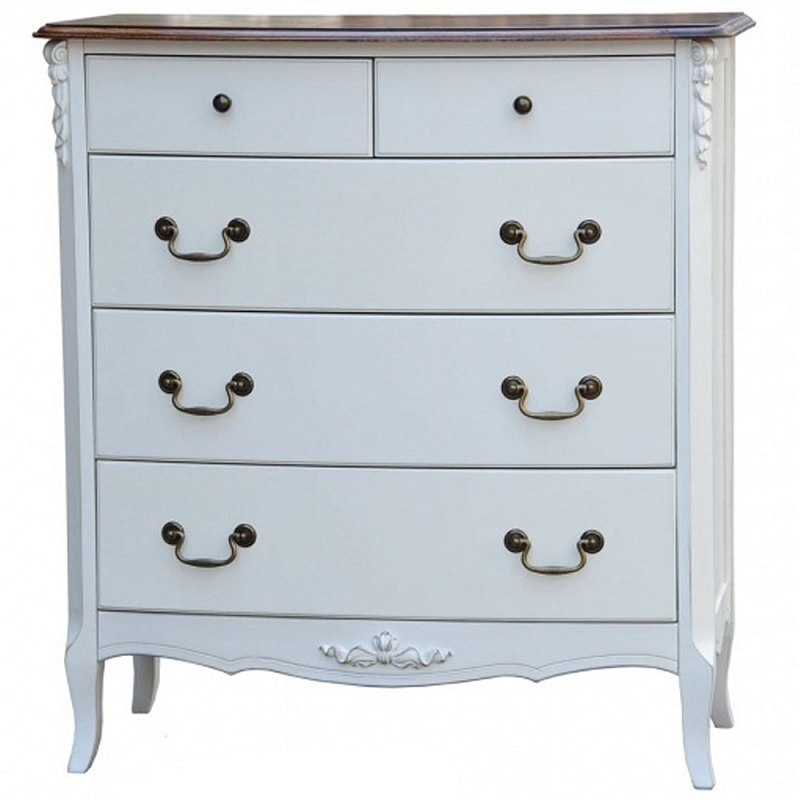 Высокий деревянный комод в стиле прованс Montmartre Provence Chest of Drawers Молочный Бронза в Санкт-петербурге | Loft Concept 