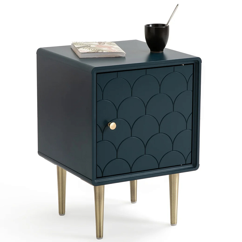 Тумба с одной дверцей Scale Ornament Blue Nightstand Синий Латунь в Санкт-петербурге | Loft Concept 