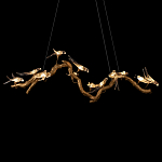 Люстра подвесная линейная с прозрачными стеклянными птичками на ветвях Serip Voa варинант исполнения - 7 | Loft Concept в Санкт-петербурге