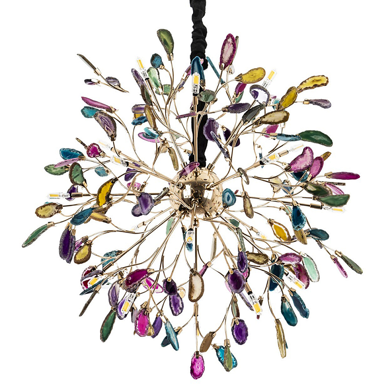 Люстра с декором разноцветный агат Multicolored Agate Chandelier 18 Глянцевое золото Мульти в Санкт-петербурге | Loft Concept 