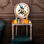 Стул бежевый в разноцветную полоску из натурального бука с изображением птиц и цветов Blooming Red Blue Birds Colorful Stripes Chair варинант исполнения - 5 | Loft Concept в Санкт-петербурге