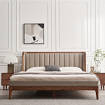 Кровать двуспальная с мягким изголовьем Moon Walnut Bed варинант исполнения - 3 | Loft Concept в Санкт-петербурге