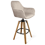 Барный стул со спинкой и подлокотниками на 4-х коричневых деревянных ножках Бежевый Велюр Ava Charm варинант исполнения - 1 | Loft Concept в Санкт-петербурге