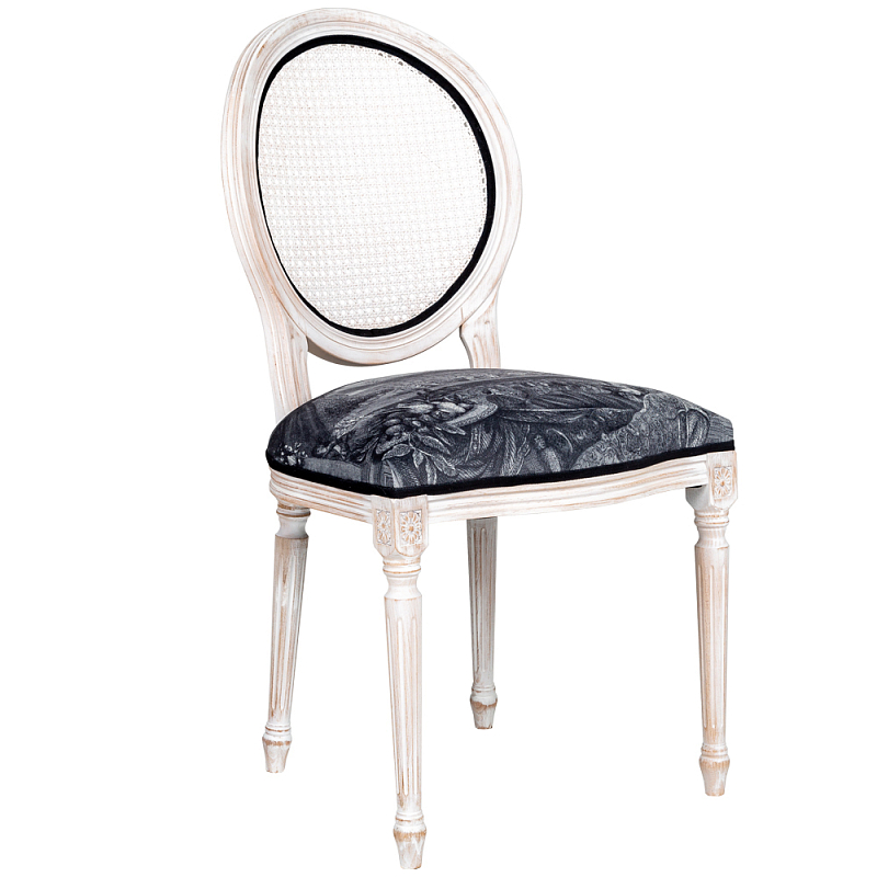 Стул с ротанговой спинкой Palace Gardens Stool Черно-белый Белый винтажная патина   в Санкт-петербурге | Loft Concept 