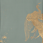 Обои ручная роспись в стиле Арт-деко Whistler Peacocks Golden colourway on Blue Grey dyed silk варинант исполнения - 1 | Loft Concept в Санкт-петербурге