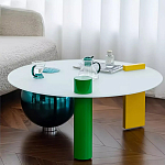 Дизайнерский журнальный стол с круглой белой столешницей на 3-х геометрических ножках Tajefox варинант исполнения - 3 | Loft Concept в Санкт-петербурге