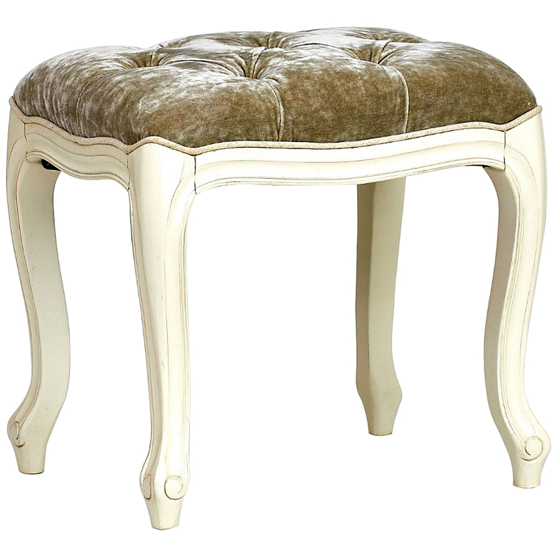 Пуф из массива дерева с велюровой обивкой Lefevre French Seating ivory ( слоновая кость ) Коричневый в Санкт-петербурге | Loft Concept 