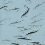 Обои ручная роспись Fishes Original colourway on Duck Egg dyed silk варинант исполнения - 2 | Loft Concept в Санкт-петербурге