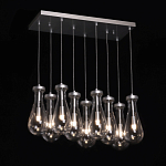 Люстра с 9-ю прозрачными плафонами из стекла в форме капли на прямоугольном потолочном основании цвета хром Lucid Rain  варинант исполнения - 3 | Loft Concept в Санкт-петербурге