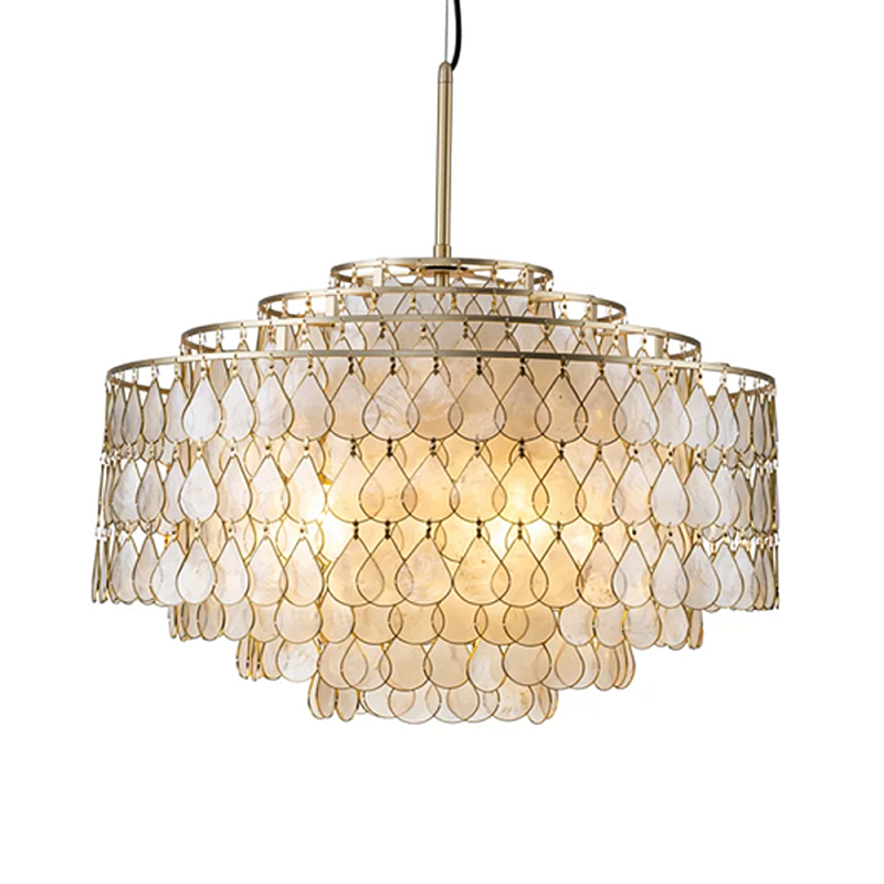 Люстра многоярусная с декором из натуральной морской ракушки Iridescent Light Золотой Перламутровый в Санкт-петербурге | Loft Concept 