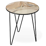 Стол журнальный с круглой столешницей из стекла на 3-х черных ножках Beige Marble варинант исполнения - 1 | Loft Concept в Санкт-петербурге