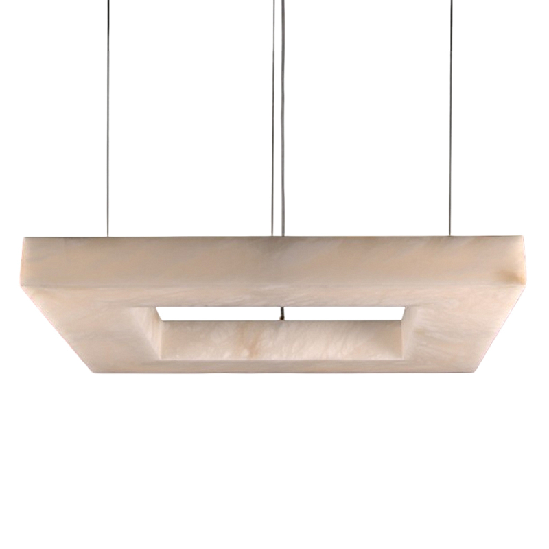 Люстра с квадратным каменным плафоном Calcite Square Light Латунь Белый в Санкт-петербурге | Loft Concept 