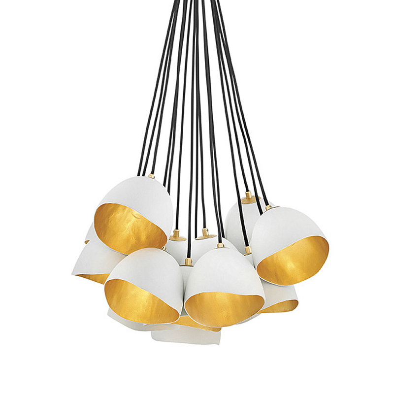 Люстра с 15-ю белыми  плафонами с золотой внутренней поверхностью Hinkley Белый Золотой Черный в Санкт-петербурге | Loft Concept 
