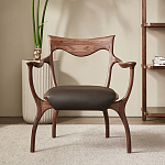 Стул деревянный с мягким сиденьем из коричневой натуральной кожи Moon Walnut Furniture варинант исполнения - 12 | Loft Concept в Санкт-петербурге