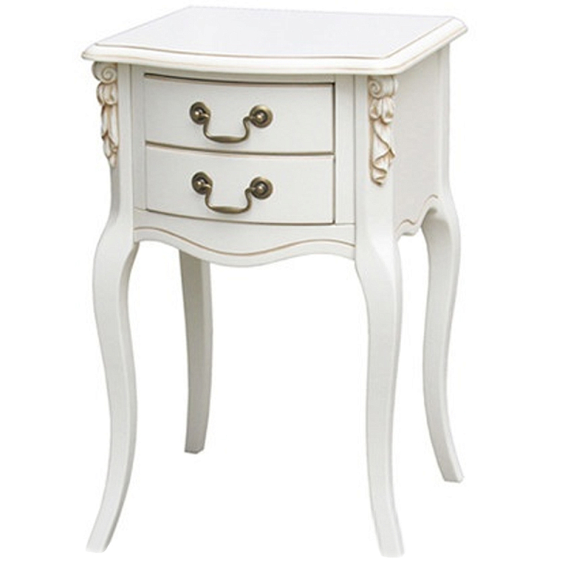 Прикроватная тумба в стиле прованс с 2-мя ящиками Paule Montmartre Provence Bedside Table Белый Орех Латунь в Санкт-петербурге | Loft Concept 