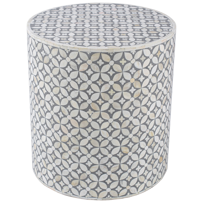 Табурет BONE INLAY Modern Round bone Inlay Geometry Design Stool Серый ivory ( слоновая кость ) в Санкт-петербурге | Loft Concept 