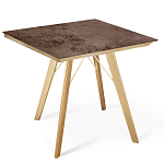 Стол обеденный с коричневой квадратной столешницей из керамики на четырех деревянных ножках Brown Ceramics варинант исполнения - 1 | Loft Concept в Санкт-петербурге