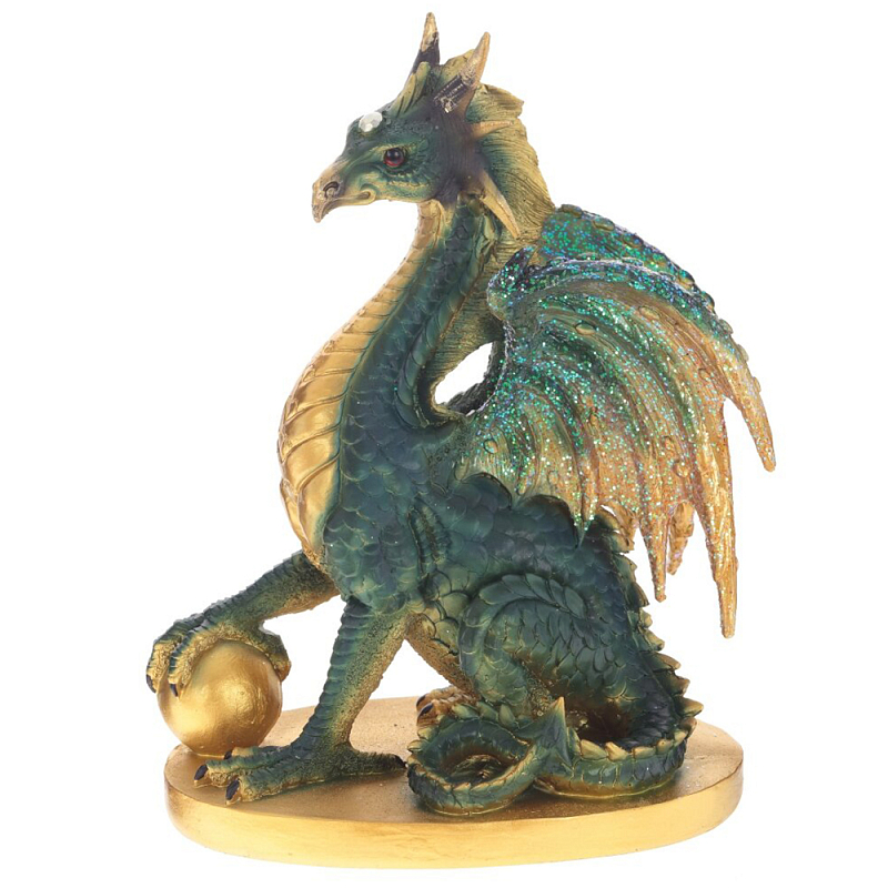 Декоративная статуэтка Дракон Dragon Holding Sphere Green Gold Statuette Зеленый Золотой в Санкт-петербурге | Loft Concept 