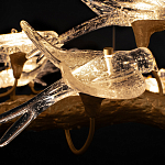 Люстра подвесная линейная с прозрачными стеклянными птичками на ветвях Serip Voa варинант исполнения - 11 | Loft Concept в Санкт-петербурге