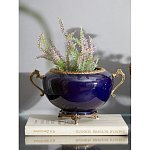 Чаша темно-синяя фарфоровая с бронзовыми ручками и ажурным ободком Eden Garden варинант исполнения - 2 | Loft Concept в Санкт-петербурге