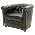 Кресло кожаное с мягкими подлокотниками на 4-х деревянных ножках Logan Leather Armchair black 2 варинант исполнения - 1 | Loft Concept в Санкт-петербурге