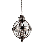 Подвесной светильник с прозрачным стеклянным плафоном в форме шара цвета никеля в индустриальном стиле на цепи 3 лампы Feiss варинант исполнения - 1 | Loft Concept в Санкт-петербурге