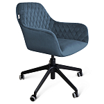 Стул с мягкой синей обивкой из велюра и подъемно-поворотным механизмом на черных колесиках Harper Blue варинант исполнения - 1 | Loft Concept в Санкт-петербурге