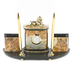 Настольный письменный набор из камня офиокальцит и бронзы с декором в виде льва Successful Leader варинант исполнения - 1 | Loft Concept в Санкт-петербурге