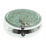 Таблетница карманная круглая с 3-мя отделениями с зеркалом и накладкой из натурального камня Жадеит Silver Stone Pillboxes варинант исполнения - 3 | Loft Concept в Санкт-петербурге