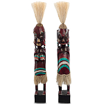 Комплект из 2-х деревянных статуэток Asmat Straw Headdress Statuettes Red Turquoise Tattoo варинант исполнения - 5 | Loft Concept в Санкт-петербурге