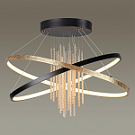 Люстра подвесная с 2-мя пересекающимися круглыми подвесами в черном и золотистом цвете и вертикальными подвесками Ring Horizontal варинант исполнения - 2 | Loft Concept в Санкт-петербурге