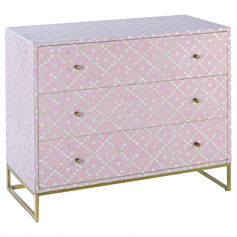 Комод инкрустация костью Pink Indian Bone Inlay 3 drawer Розовый Розовый в Санкт-петербурге | Loft Concept 