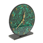 Часы настольные круглые из натурального камня Малахит Round Stone Clock варинант исполнения - 2 | Loft Concept в Санкт-петербурге