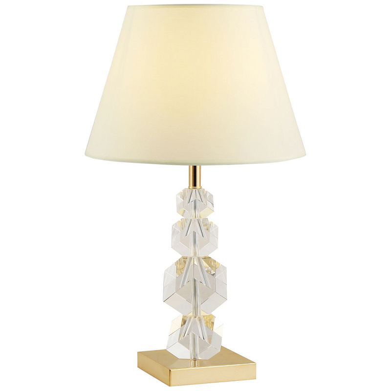 Настольная лампа с абажуром и основанием из хрусталя Neri Crystal Cubes Gold Table Lamp Бежевый Золотой Прозрачный в Санкт-петербурге | Loft Concept 