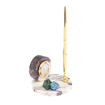 Часы настольные с шариковой металлической ручкой из натурального камня Stone Clock варинант исполнения - 2 | Loft Concept в Санкт-петербурге