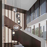 Люстра каскадная с 5-ю круглыми стеклянными плафонами дымчатого цвета и черными деталями Orbit Serenade варинант исполнения - 5 | Loft Concept в Санкт-петербурге