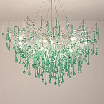 Люстра серебрянная с зелеными стеклянными подвесками в форме капель FAIRYTREE Light варинант исполнения - 1 | Loft Concept в Санкт-петербурге