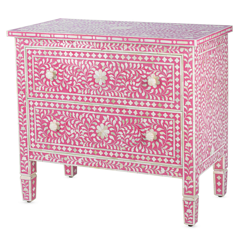 Комод розовый отделка кость BONE INLAY CHEST OF 2 DRAWER ivory ( слоновая кость ) Розовый (Rose) в Санкт-петербурге | Loft Concept 