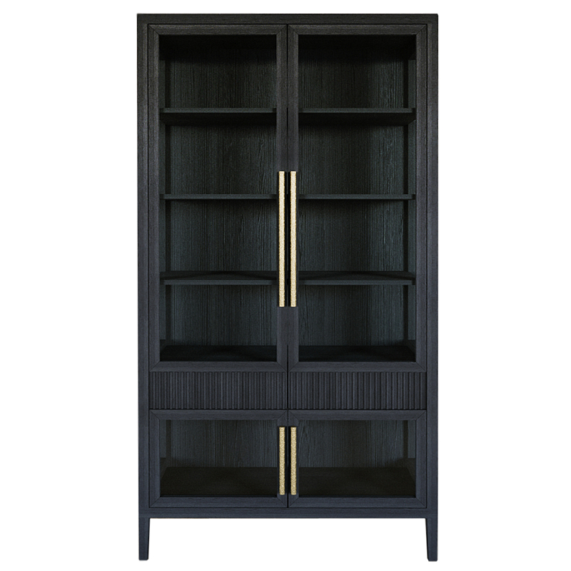 Витрина Primo со стеклянными фасадами и 2 ящиками Черный дуб Черный Золотой в Санкт-петербурге | Loft Concept 