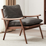 Кресло c каркасом из массива дерева и мягкой кожаной обивкой Walnut Armchair варинант исполнения - 1 | Loft Concept в Санкт-петербурге