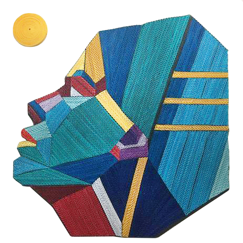 Арт объект на стену из нитей Девушка и Солнце wall panel Girl and Sun Бирюзовый Коричневый в Санкт-петербурге | Loft Concept 