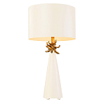 Настольная лампа с декоративным элементом золотого цвета и цилиндрическим абажуром из папье-маше светлого оттенка Flambeau варинант исполнения - 1 | Loft Concept в Санкт-петербурге