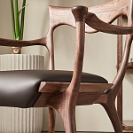 Стул деревянный с мягким сиденьем из коричневой натуральной кожи Moon Walnut Furniture варинант исполнения - 4 | Loft Concept в Санкт-петербурге