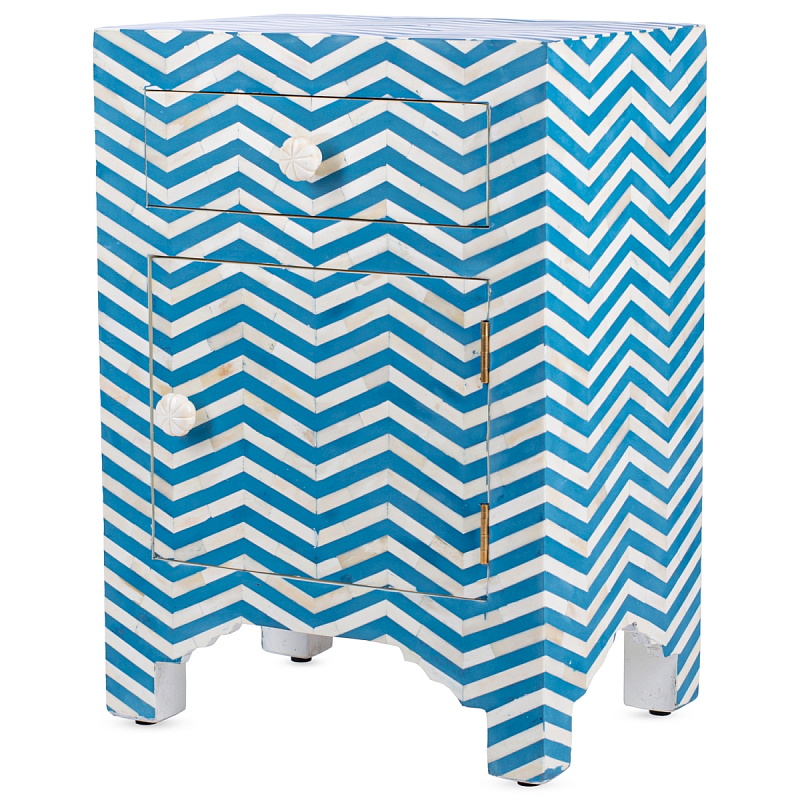 Тумба Chevron Bone Inlay Bedside Cabinet in Chevron Pattern 1 DRAWER Голубой ivory ( слоновая кость ) в Санкт-петербурге | Loft Concept 