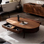 Кофейный стол овальный из дерева с 2-мя ящиками Coffee Walnut Table варинант исполнения - 2 | Loft Concept в Санкт-петербурге