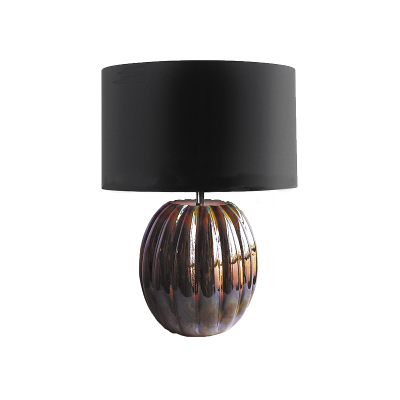  Настольная лампа с черным цилиндрическим абажуром и ребристым шарообразным основанием из коричневого стекла с дуохромным эффектом Natural Concepts Черный Коричневый в Санкт-петербурге | Loft Concept 