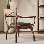 Стул деревянный с мягким сиденьем из коричневой натуральной кожи Moon Walnut Furniture варинант исполнения - 2 | Loft Concept в Санкт-петербурге